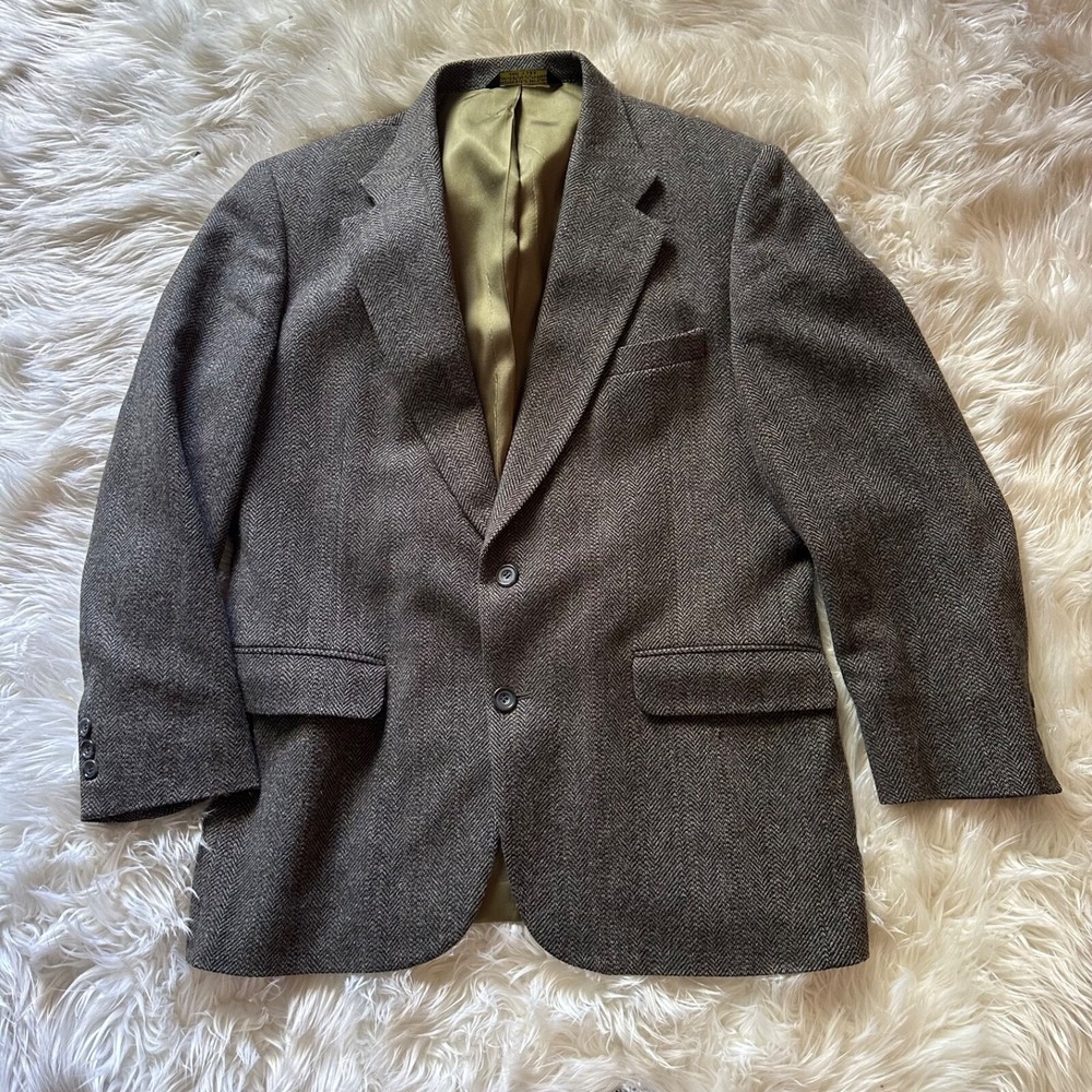 AMERICAN TREND Men's (Size 44L) Gray Wool Tweed 2 Button Sport Coat Suit Jacket